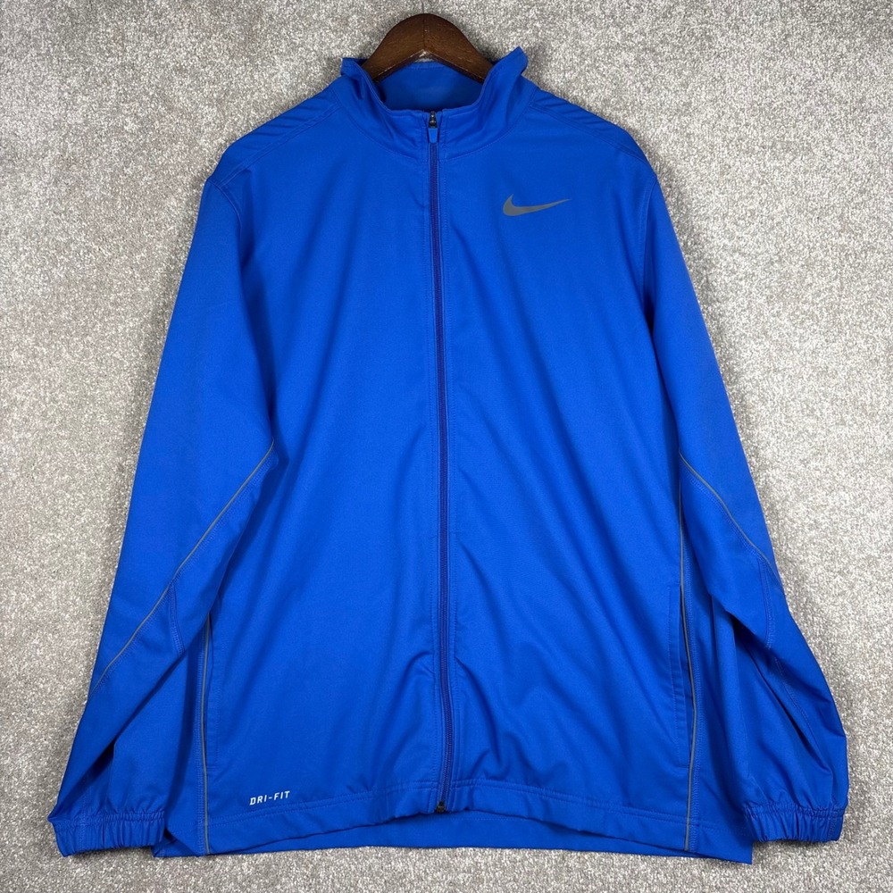 Nike Dri-FIT Mens XL Royal Blue Full Zip Track Jacket Reflective Piping Running